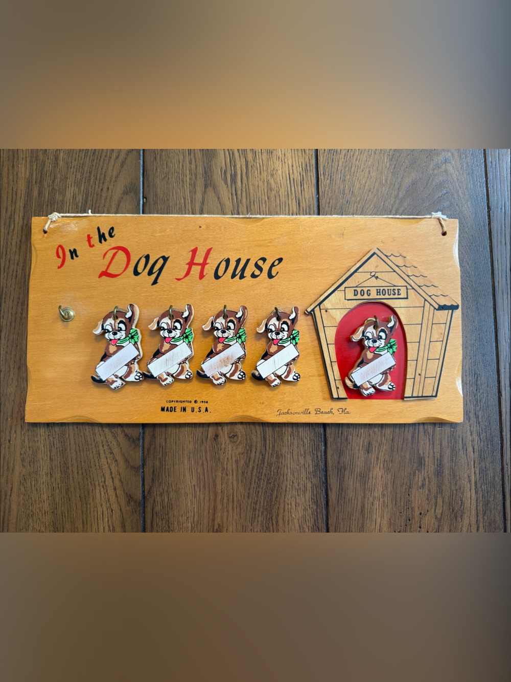 Vintage 1958 "In The Dog House" Wall Plaque Key Holder Made in USA